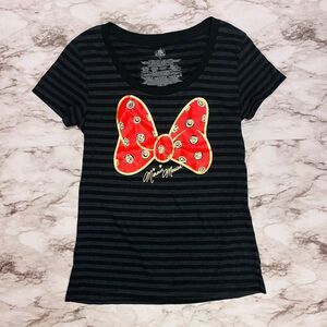 Disney Store Rare Minnie Mouse Striped T-shirt Grey/Black Women S Vacation Teen